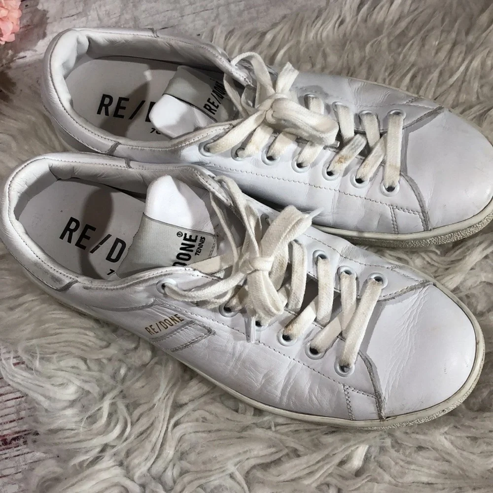 Re/done 70s Leather Tennis White Ankle Sneakers